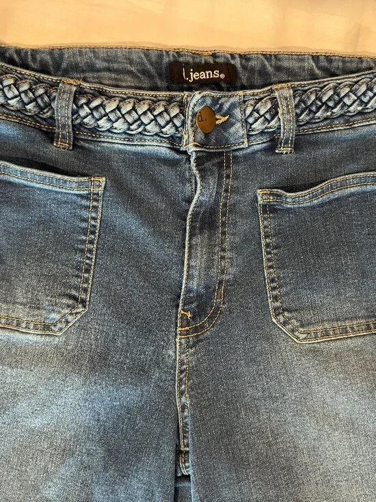 d.jeans Size 10 Trouser Jeans Braided Waistband Dark Wash Stretch Straight Leg - Picture 6 of 11